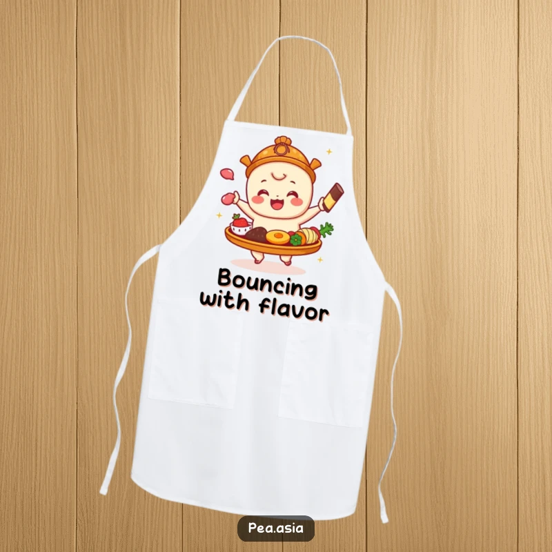Funny Dim Sum Apron: A dim sum platter illustration with items bouncing joyfully, designed for chefs who want to add humor to their cooking.