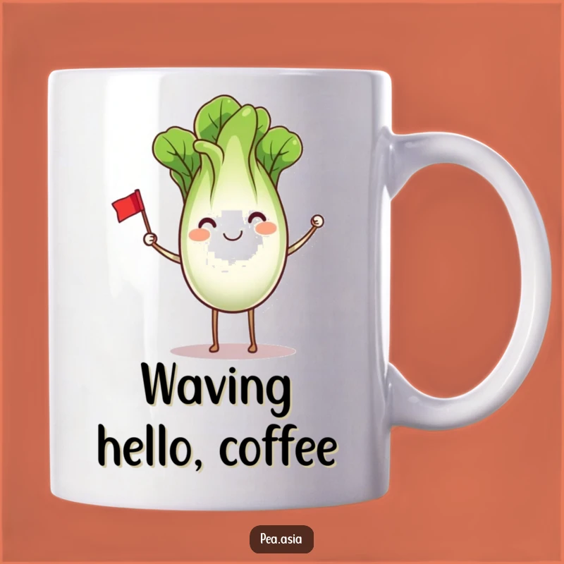 Funny Bok Choy Mug: Cheerful Veggie Waving Flag, Perfect Funny Gift for Healthy Eaters