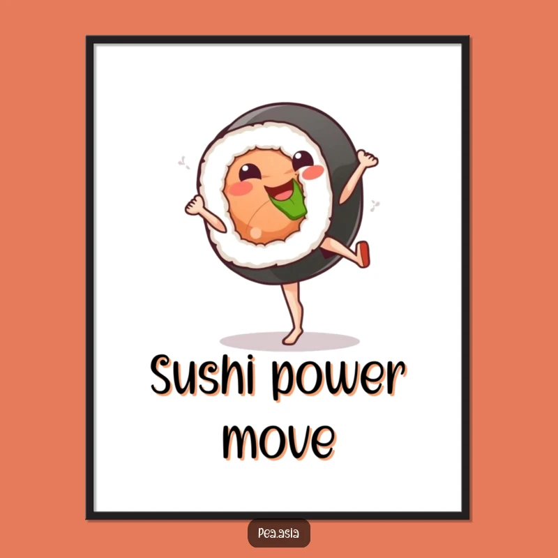 Funny Sushi Kick Digital Print: Playful Food Art, Home Decor Gift