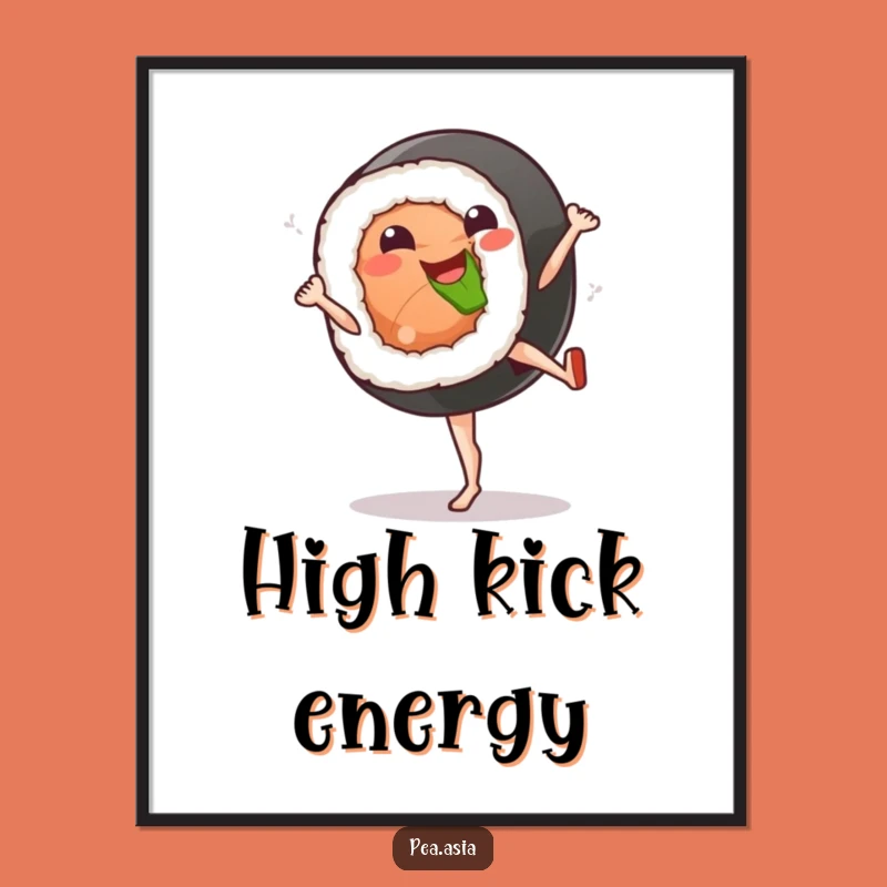 Funny Sushi Kick Poster: Playful Food Art, Kitchen Decor Gift