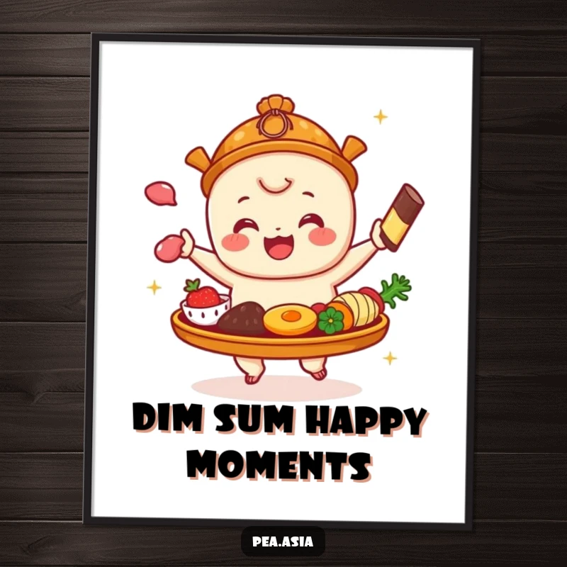 Funny Free Printable Dim Sum Platter Wall Art: A dim sum platter bounces with glee, bringing playful energy to any room. Downloadable art.