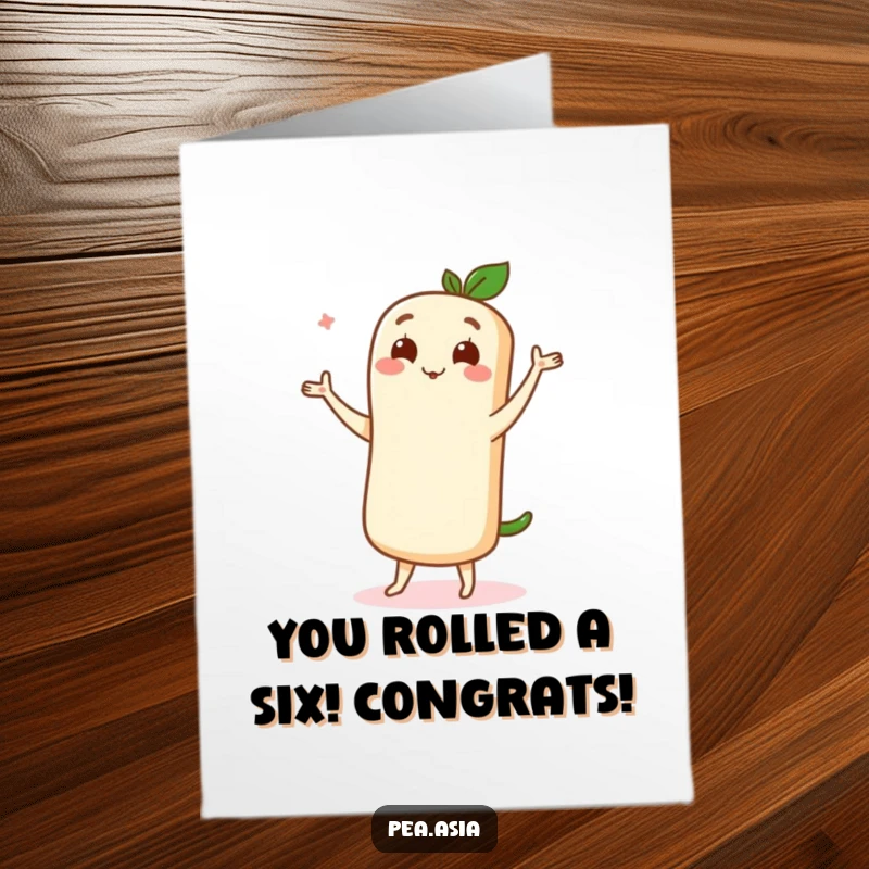 Funny Free Printable Congratulations Card: A cute spring roll character elegantly dancing to celebrate achievements with visible joy.