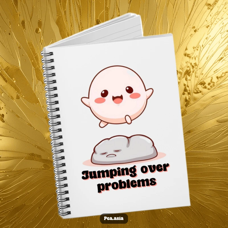 Funny Mochi Notebook: Features a mochi character with legs leaping over an obstacle, ideal for journaling, sketching, or jotting down thoughts.
