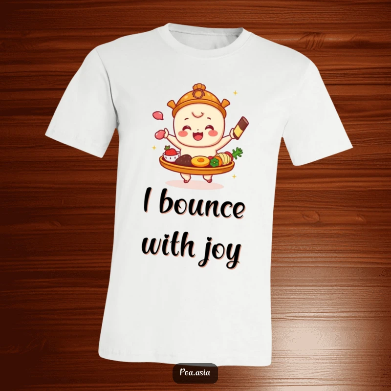 Funny Dim Sum T-Shirt: A joyful dim sum platter illustration where items bounce with glee, perfect for anyone who loves Asian cuisine.