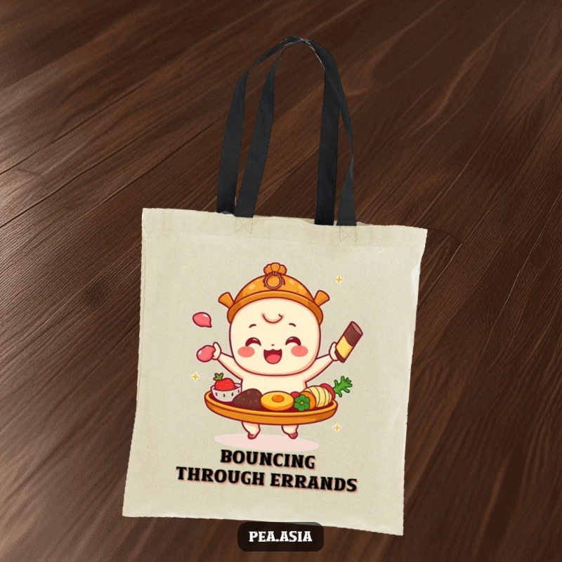 Funny Dim Sum Tote Bag: A vibrant dim sum platter illustration where food items bounce with glee, a fun and practical accessory.